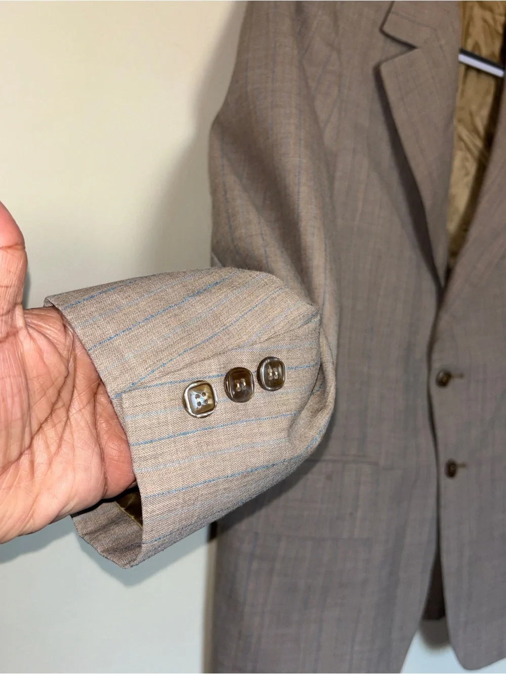 Vtg 70s Retro Botany 500 Suit 2 Piece Tan Plaid Blue Pinstripe Wool Grandpacore